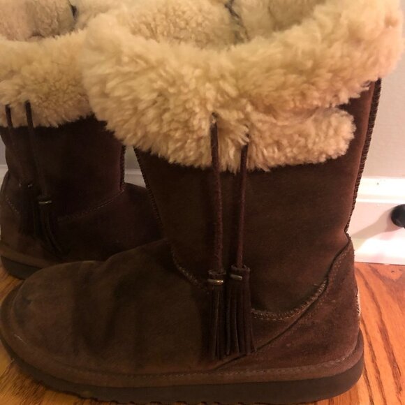 UGG Plumdale Fur Cuff Chestnut Boots - Picture 4 of 9